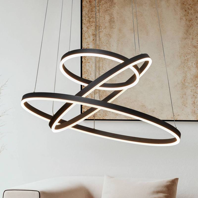 Arcchio LED-Hängeleuchte Albiona, schwarz, 3 Ringe, Ø 80 cm von Arcchio