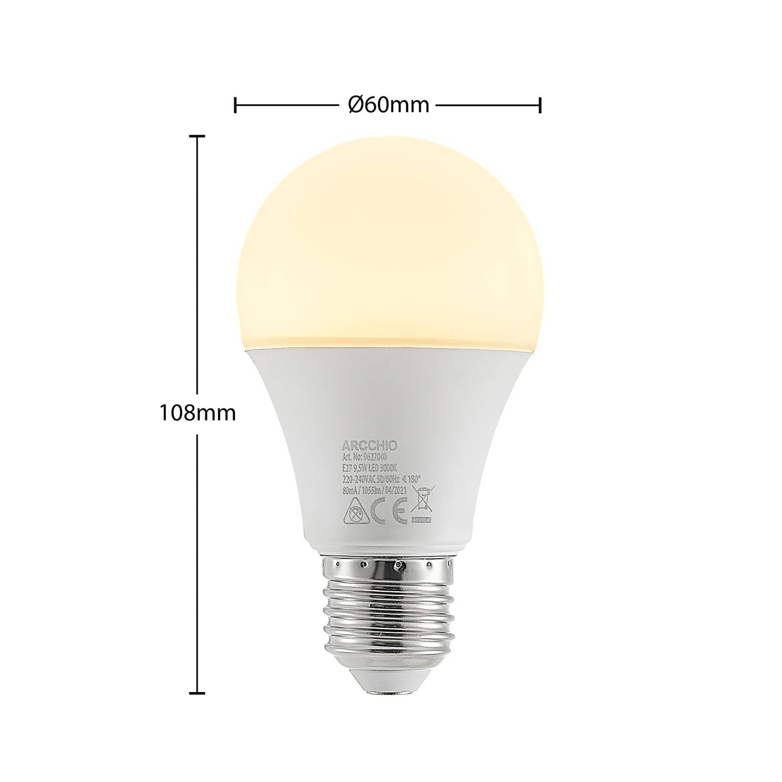 LED-Lampe E27 A60 9,5W 3.000K opal, 10er-Set von Arcchio