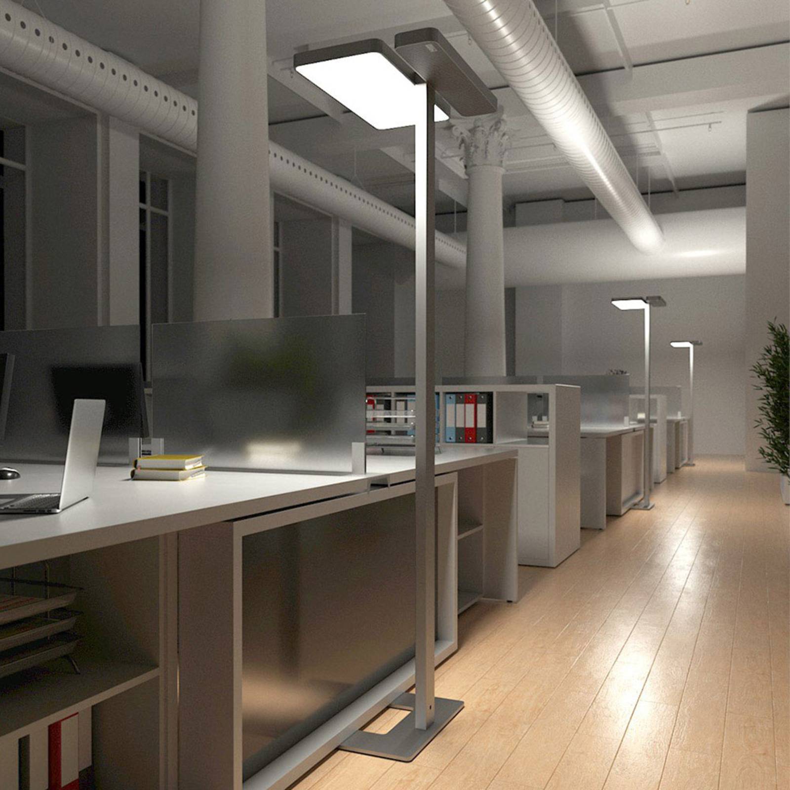 Office-LED-Stehlampe Aila, silber, Tageslichtsensor von Arcchio