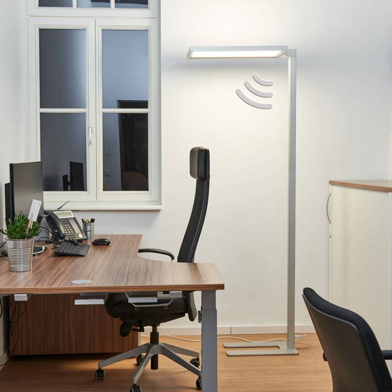 Silberne Büro-LED-Stehlampe Dorean von Arcchio