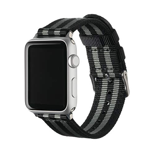 Archer Watch Straps - Nylon Uhrenarmband für Apple Watch - Schwarz und Grau (James Bond)/Edelstahl, 38/40/41mm von Archer Watch Straps