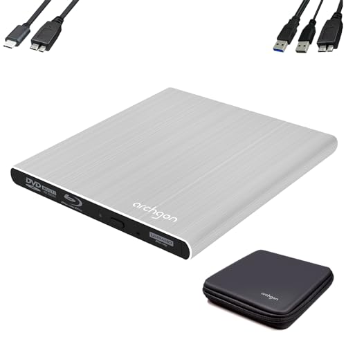 Archgon, Style UHD Externer 4K-Ultra HD BD DVD Player, Blu-ray BDXL Brenner extern für PC, Mac Laptop USB 3.0 / -C, M-Disk, Schutzbox, externes CD, BluRay Laufwerk, Alu Silber von Archgon