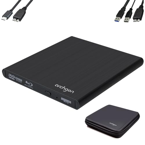 Archgon, Style UHD Externer 4K-Ultra HD BD DVD Player, Blu-ray BDXL Brenner extern für PC, Mac Laptop USB 3.0 / -C, M-Disk, Schutzbox, externes CD, BluRay Laufwerk, Alu schwarz von Archgon