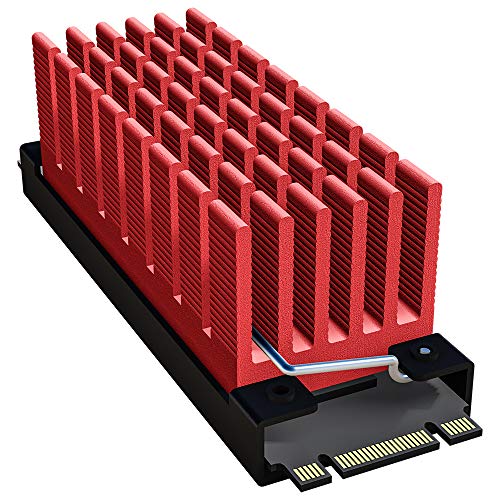 Archgon HS-0130 Kühlkörper für M.2 SSD 2280 PCIe NVMe/SATA Kühler, 25 mm Bauhöhe, deckt 57 mm ab, Aluminium, 2X Wärmeleitpad, Federbügel Befestigung, passiv, Rot von Archgon