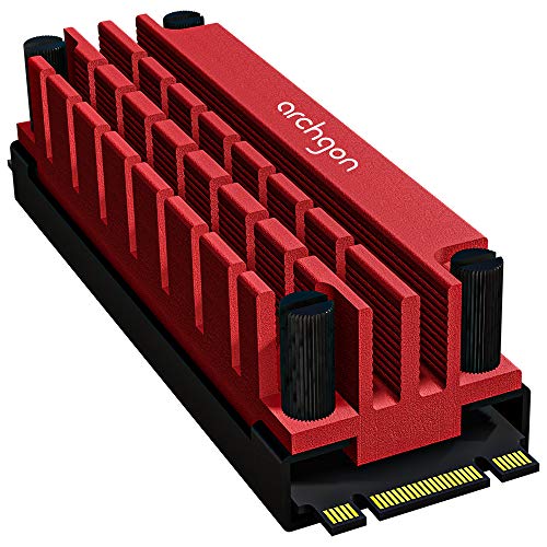 Archgon HS-1110 Kühlkörper für M.2 SSD 2280 PCIe NVMe/SATA Kühler, 20 mm Bauhöhe, Aluminium, 2X Wärmeleitpad, Schrauben Befestigung, passiv, Rot von Archgon