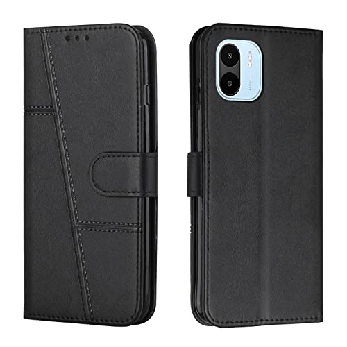 Archi PU Lederhülle Kompatibel mit Xiaomi Redmi A1 Schutzhülle mit Kartensteckplätze, Brieftasche Klapphüllen Stoßfeste Handytasche Kickstand Flip Cover Wallet Case (Schwarz) von Archi