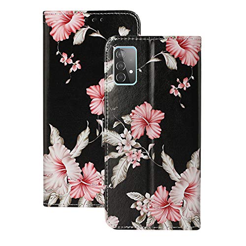 Klapphülle Galaxy A52 5G Handyhülle Kompatibel mit Samsung Galaxy A52s 5G Hülle Marmor Muster Leder Tasche [Standfunktion] [Kartenfach] Stoßfeste Schutzhülle Flip Case Cover (Hibiskus) von Archi