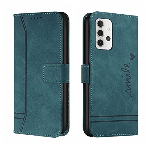 Klapphüllen Kompatibel für Samsung Galaxy A32 5G, PU Lederhülle Stand Funktion Magnet Brieftasche Handytasche Schutzhülle Stoßfeste Bumper Cover Einfach Retro Herzmuster Weich Case-Grün von Archi