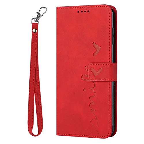 PU Lederhülle Kompatibel mit Samsung Galaxy A14 Handyhülle Klappbar mit Kartenfach, Magnet Brieftasche Klapphülle Trageband Schutzhülle Stoßfest Flip Cover (Rot) von Archi
