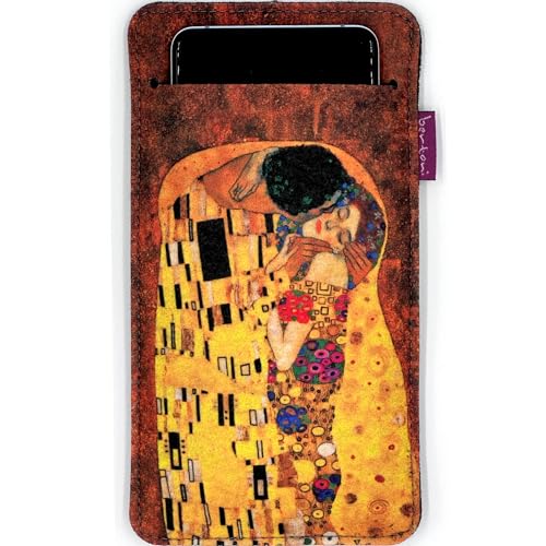 Arco Design Handytasche bertoni aus Filz für Smartphone z.B. iPhone 14/14 Pro Max/13/13 Pro/12/11, Galaxy S23/S22+/S21+/S20, Redmi, Pixel 7/6 - Damen Handy-Hülle Bunt Filztasche (XXL, Kiss) von Arco Design