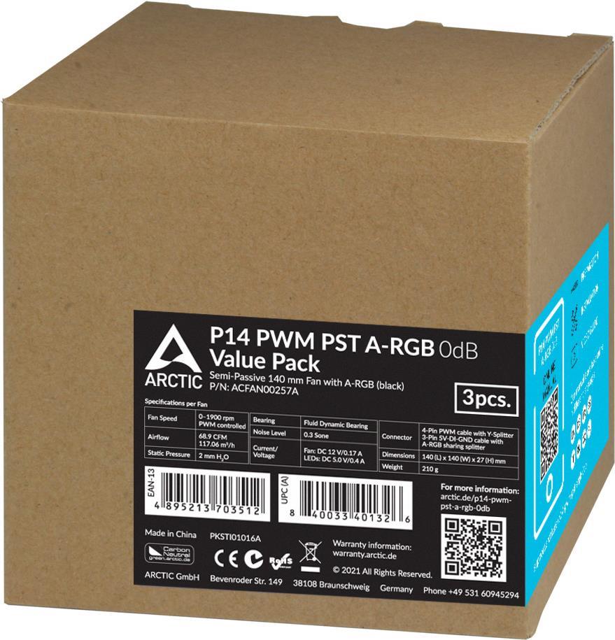 ARCTIC P14 PWM PST - Value Pack - Gehäuselüfter - 140 mm - Schwarz (Packung mit 3) (ACFAN00257A) von Arctic
