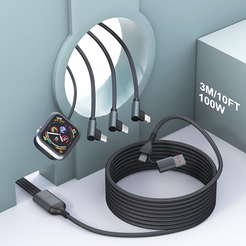100W Multi Ladekabel 4 in 2 Apple Watch Ladegerät – 90Grad Reiseladegerät für Apple Watch und iPhone mit Lightning/Typ-C/Micro-USB Anschluss, Kompatibel mit Allen iWatch iPhone MacBook iPad Galaxy S23 von Ardaddyn