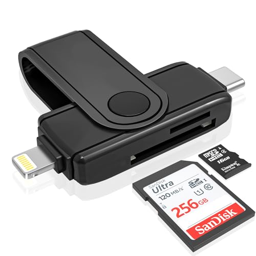 SD Kartenleser, Lightning/USB C SD Card Reader Highspeed für SD/MicroSD/TF/SDHC/SDXC/MMC, Micro SD Adapter für iPhone 16/15/iPad/MacBook, Kompatibel mit Android/Mac OS usw(2 Karten gleichzeitig lesen) von Ardaddyn