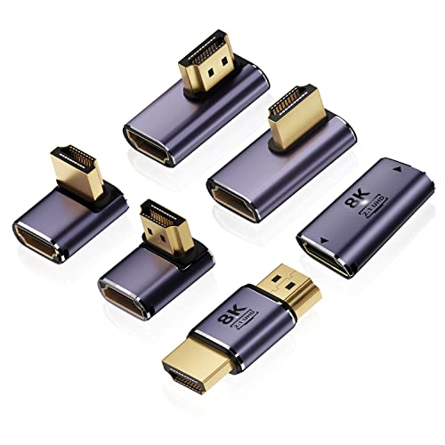 AreMe 8K HDMI 2.1 Adapter (6 Stück), nach oben und unten, links und rechts 90 Grad und 270 Grad Stecker auf Buchse, HDMI-Verlängerung, Verlängerungsstecker, Aluminiumlegierung von AreMe