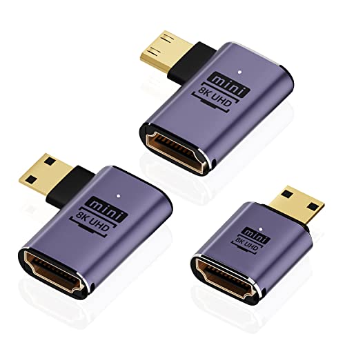 AreMe 8K Mini HDMI auf HDMI Adapter (3er Pack), 90 Grad links und rechts gewinkelter Mini-HDMI-Stecker auf HDMI-Buchse, Kabel für Raspberry Pi Zero, DSLR-Kamera, Camcorder, HDTV, Projektor, Laptop und von AreMe