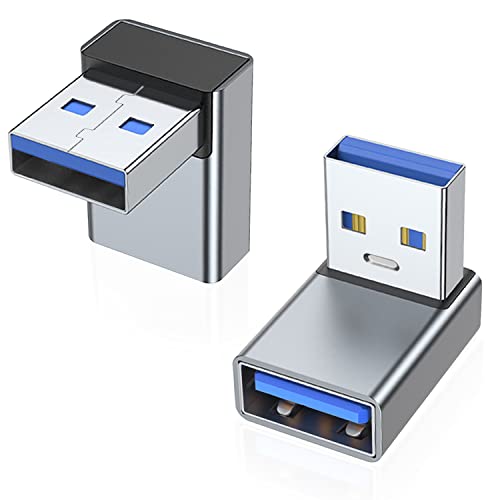 AreMe 90 Grad USB 3.0 Adapter, 2 Stück, Aufwärts Winkel USB A Stecker auf Buchse Konverter Extender für PC, Laptop, USB A Ladegerät, Powerbank und mehr (grau) von AreMe