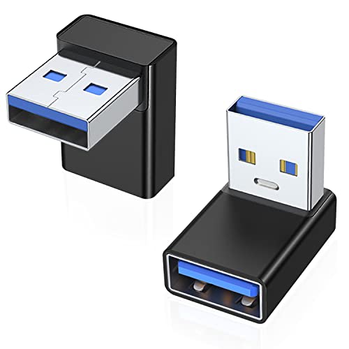 AreMe 90 Grad USB 3.0 Adapter, 2 Stück, Aufwärtswinkel USB A Stecker auf Buchse Konverter Extender für PC, Laptop, USB A Ladegerät, Powerbank und mehr (schwarz) von AreMe