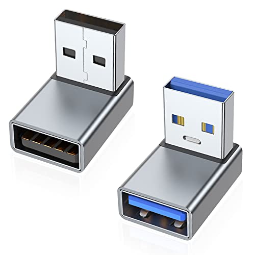 AreMe 90 Grad USB 3.0 Adapter, 2 Stück, nach oben und unten gewinkelt, USB-A-Stecker auf Buchse, Konverterverlängerung für PC, Laptop, USB-A-Ladegerät, Powerbank und mehr (grau) von AreMe