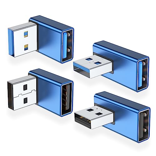 AreMe 90 Grad USB 3.0 Adapter, 4 Stück, Auf- und Abwinkel, Linker und Rechtwinkel USB A Stecker auf Buchse Konverter Extender für PC, Laptop, USB A Ladegerät, Powerbank und mehr (blau) von AreMe