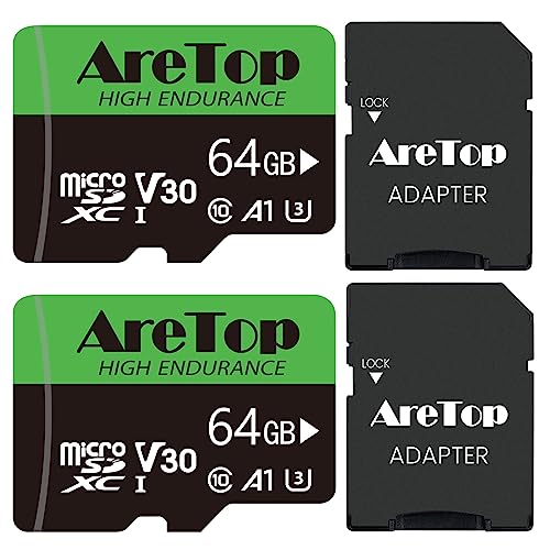 Aretop Micro SD Karte 64GB 2 Stück, mit 2 Adapter Speicherkarte MicroSDXC, UHS-I Klasse10 U3 V30 A1, Full HD-Videoaufnahme Micro SD Memory Karte für Kamera/Smartphone/Drohne/Dash Cam Aretop Micro SD Karte 64GB 2 Stück, mit 2 Adapter Speicherkarte MicroSDXC, UHS-I Klasse10 U3 V30 A1, Full HD-Videoaufnahme Micro SD Memory Karte für Kamera/Smartphone/Drohne/Dash Cam von AreTop