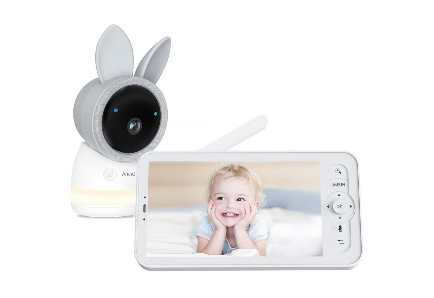 Arenti Video-Babyphone 2K UHD Arenti AINanny mit Schwenk-Neigefunktion und Auto-Tracking, 2-tlg., mit 12,7 cm (5) LCD-Bildschirm, Farbige Nachtlichtfunktion und 14 beruhigende Melodien von Arenti