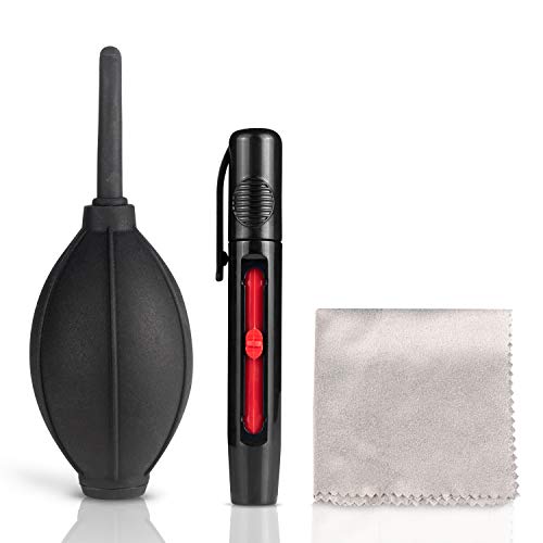 Ares Foto® - Kamera Reinigung - 3-teiliges Reinigungsset für Spiegelreflex Kameras, DSLR, Objektive, Handys, Smartphones, Camcorder, etc Blasebalg Reinigungsstift (Lens Pen) und einem Mikrofasertuch von Ares Foto