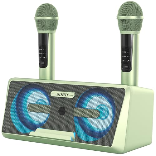 Karaoke Maschine mit 2 Kabellosen Mikrofonen,Karaoke Anlage HiFi mit 20W Bluetooth Lautsprecher,Partybox für Party,Outdoor,Geburtstag (Grün) von Areyourshop