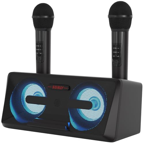 Karaoke Maschine mit 2 Kabellosen Mikrofonen,Karaoke Anlage HiFi mit 20W Bluetooth Lautsprecher,Partybox für Party,Outdoor,Geburtstag (Schwarz) von Areyourshop