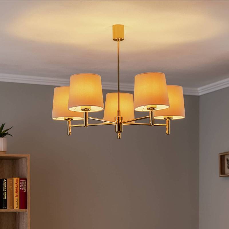 Kronleuchter Polo, 5-flg., beige/messing dunkel von Argon