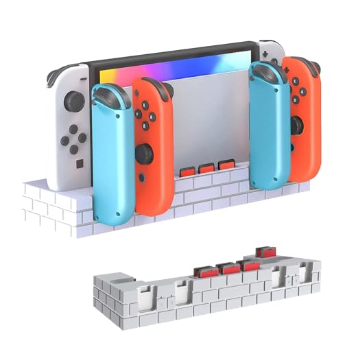 Ladestation für Switch Controller, Ladestation Kompatibel mit Nintendo Switch&Switch OLED, Ladegerät für 4 Joycon Controller, Switch Zubehör mit 8 Spiele Lagerung für Nintnedo Switch/OLED Joycon (Weiß von AriKroii