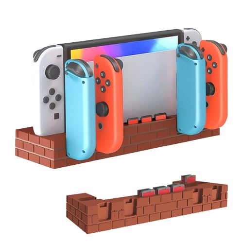 Ladestation für Switch Controller, Ladestation Kompatibel mit Nintendo Switch/OLED, Ladegerät für 4 Joycon Controller, Switch Zubehör mit 8 Spiele Lagerung für Nintnedo Switch/OLED Joycon (Ziegelrot von AriKroii