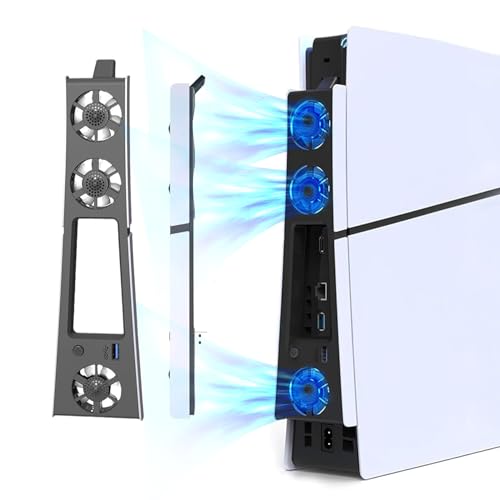 AriKroii Lüfter für PS5 Slim, PS5 Slim Kühlung mit 2 Stufig Kühlung & LED Licht & USB3.0, Kühler kompatibel mit 2023 PS5 Slim Digital & Disc Editionen PS5 Slim Zubehör (für PS5 Slim) von AriKroii