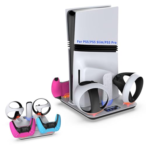 AriKroii PS5 Pro/PS5 Slim/PS5 Ständer mit PS VR2 Controller&PS5 Controller Ladestation, PS5 Vertikale Klammer mit 3 Stufig Lüfter Multifunktions-Kühlventilator Ladestation, Lagerung für PS5 Zubehör AriKroii PS5 Pro/PS5 Slim/PS5 Ständer mit PS VR2 Controller&PS5 Controller Ladestation, PS5 Vertikale Klammer mit 3 Stufig Lüfter Multifunktions-Kühlventilator Ladestation, Lagerung für PS5 Zubehör von AriKroii