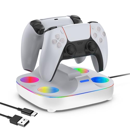 PS5 Controller Ladestation, PS5 Ladeständer Controller mit RGB Lichteffekt, Dual Controller Gleichzeitiges Laden mit LED Ladeanzeige, Ladestation für Playstation 5/DualSense Edge Controller von AriKroii