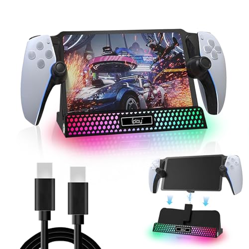 Ladestation für PS Portal Remote Player, Magnetischer Typc-C Ladegerät für PS5 Portal, Abnehmbare Halterung Tragbare Ladeständer für PS5 Portal Zubehör mit RGB Licht(Schwarz) von AriKroii