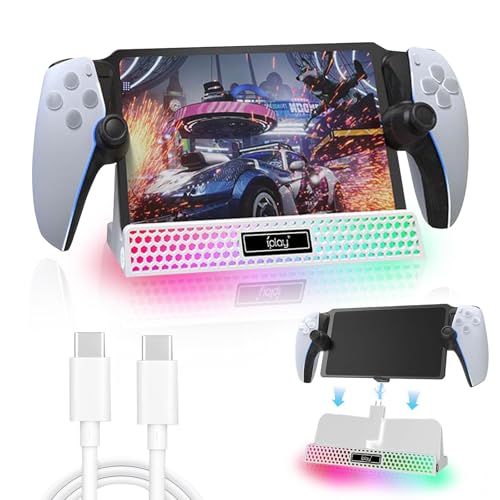 Ladestation für PS Portal Remote Player, Magnetischer Typc-C Ladegerät für PS5 Portal, Abnehmbare Halterung Tragbare Ladeständer für PS5 Portal Zubehör mit RGB Licht (Weiß) von AriKroii