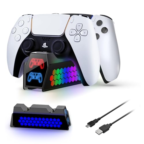 PS5 Controller Ladestation, RGB Controller Ladeständer für Playstation 5, Dual Controller Gleichzeitiges Laden mit Ladechip LED Ladeanzeige, Ladestation für Playstation 5/Dual-Sense Edge Controller von AriKroii