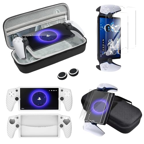 Tasche für Playstation Portal Remote Player【2024 4 in 1】Tragetasche für PS Portal mit Tragetasche+Schutzhülle+9H Härte Gehärtetes Glas*2+Joystick Kappen*2, Harte Tragetasche für PS Portal Zubehör von AriKroii