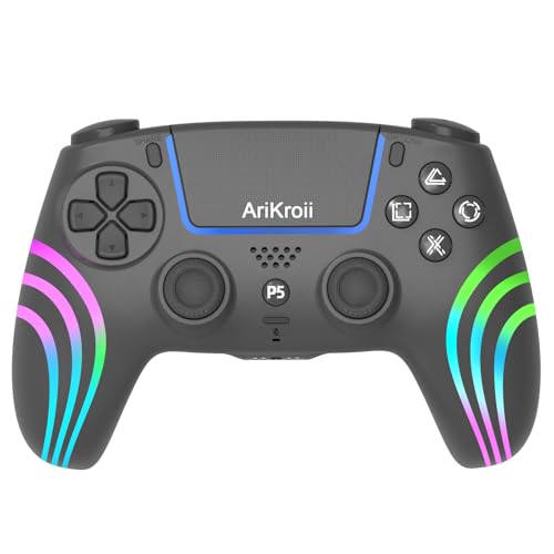 Wireless Controller für PS5 Pro/PS5/PS5 Slim, PS5/PC Drahtlos Controller mit Turbo-Dauerfeuer/Makrofunktion/Duale Vibrations-Gyrosensorfunktion//6-Achsen-Gyrosensorfunktion/Kopfhörerbuchse (Schwarz) von AriKroii