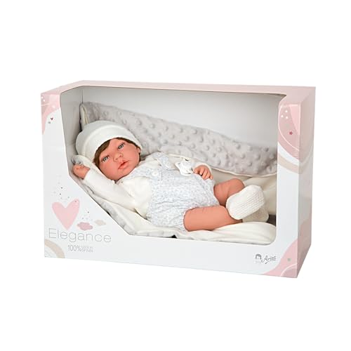 Arias Elegance Andie Puppe mit einem Gewicht von 2,5 kg, realistisches Baby, 40 cm, mit Haaren, weißen und grauen Kleidung, Decke und Schnuller, weichem Körper und Gliedmaßen aus Vinyl, Kinder jeden Arias Elegance Andie Puppe mit einem Gewicht von 2,5 kg, realistisches Baby, 40 cm, mit Haaren, weißen und grauen Kleidung, Decke und Schnuller, weichem Körper und Gliedmaßen aus Vinyl, Kinder jeden von Arias