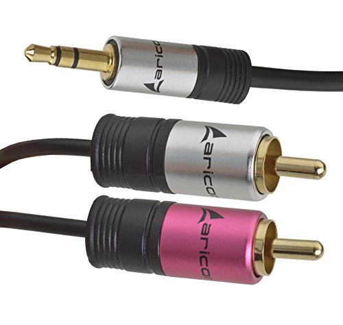 Aricona N°412 - Klinke 3,5mm Stecker zu 2 x Chinch Stecker Kabel, High End Audio Premium Y Kabel, Aluminium Gehäuse und vergoldete Stecker (2 Meter) von Aricona