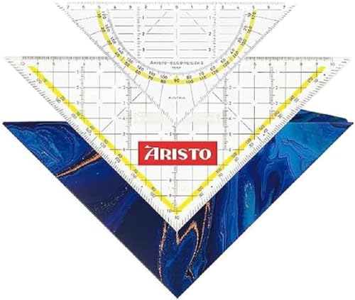 Aristo AR18001B Set 3in1 - TZ-Dreieck AR1650/2 & Geodreieck AR1552 inkl. Geocover Schutzhülle (Dreiecke mit Tuschenoppen, Geocover mit Lochung und Magnetverschluss) deep blue von Aristo