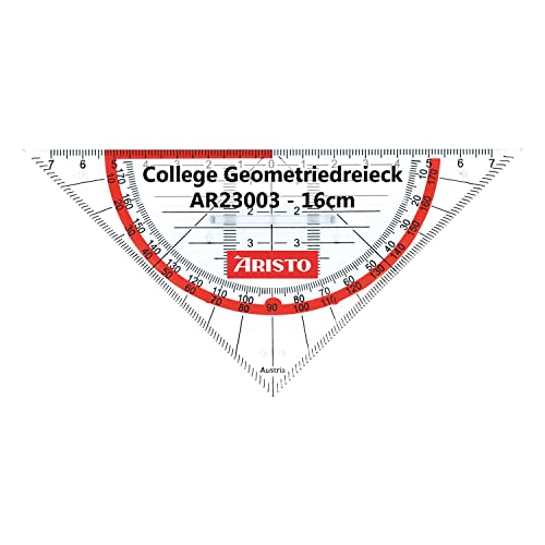 Aristo AR23003 College Geometriedreieck mit festem Griff (Hypotenuse 16 cm, Tuschenoppen und Facetten, Polystyrol) transparent von Aristo