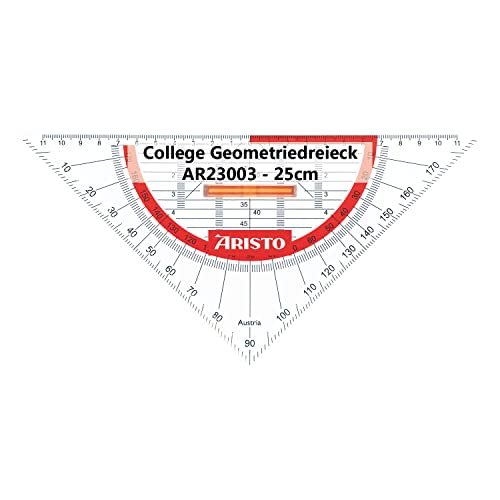 Aristo AR23008 College Geometriedreieck mit lösbarem Griff (Hypotenuse 25 cm, Tuschenoppen und Facetten, Polystyrol) transparent von Aristo