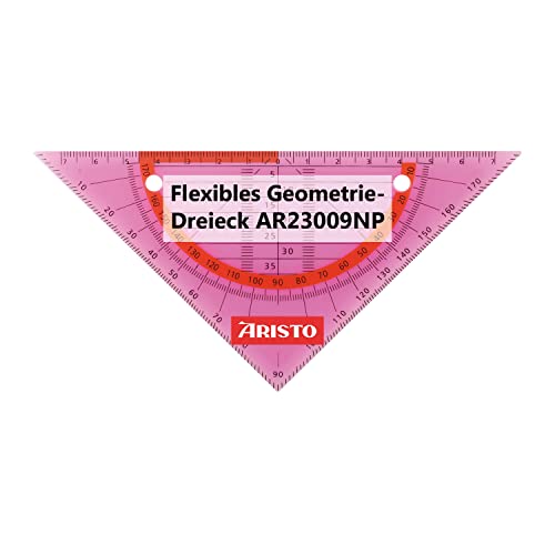 Aristo AR23009NP Flex Geometrie-Dreieck (Hypotenuse 16 cm, flexibel, nahezu unzerbrechlich, Facetten, Lochung zum Abheften, Kunststoff) neon pink von Aristo