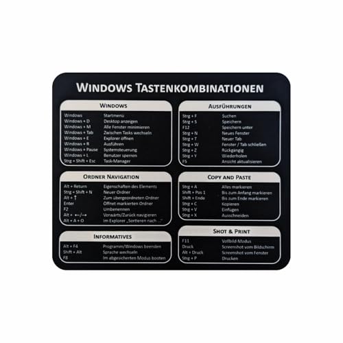 Arkero-G Mauspad - Windows Shortcuts Mouse Pad Tastaturkürzel Büro/Office Mauspad 24 x20 x 0,3 cm rutschfeste Design Tisch-Unterlage(Windows) von Arkero-G