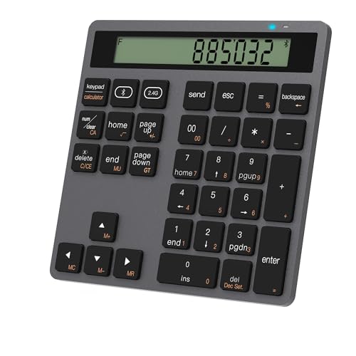 Bluetooth Nummernblock, Dual-Mode Bluetooth 5.0/2.4G Wireless Numeric Keypad mit Display Rechner, 34-Tasten Portable Finanzbuchhaltung Numpad Dateneingabe & Berechnung 2in1 für Laptop Desktop PC Bluetooth Nummernblock, Dual-Mode Bluetooth 5.0/2.4G Wireless Numeric Keypad mit Display Rechner, 34-Tasten Portable Finanzbuchhaltung Numpad Dateneingabe & Berechnung 2in1 für Laptop Desktop PC von Arkidyn Plus