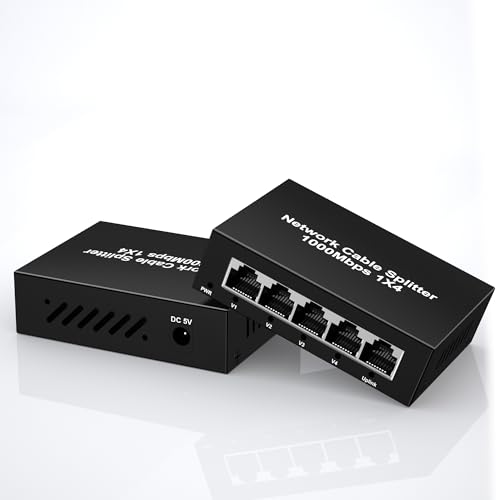 LAN Splitter 1 auf 4, 1000Mbps Ethernet Splitter 4 Port Mit USB-Stromkabel Gigabit Netzwerksplitter für Computer, Hub, Switch, Router, Set-Top Box, Digital TV, et [4 Geräte gleichzeitig vernetzen] von Arkidyn Plus