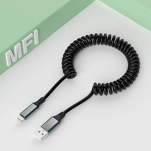 Lightning Spiralkabel Kabel, Apple Carplay Kompatibel & MFi Zertifiziert, Apple Carplay Kabel mit Datensynchronisation, kurzes iPhone Kabel für iPhone/Pad/Pod von Arkidyn