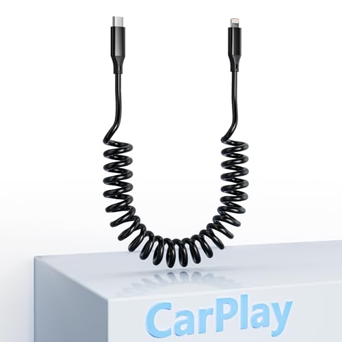 USB-C zu Lightning Spiralkabel [Mfi Certified] Apple Carplay Kabel, USB C Lightning Spiralkabel Kabel, Schnellladegerät & Datensynchronisation, Kurzes iPhone Ladekabel Kompatibel mit iPhone/Pad/Pod von Arkidyn